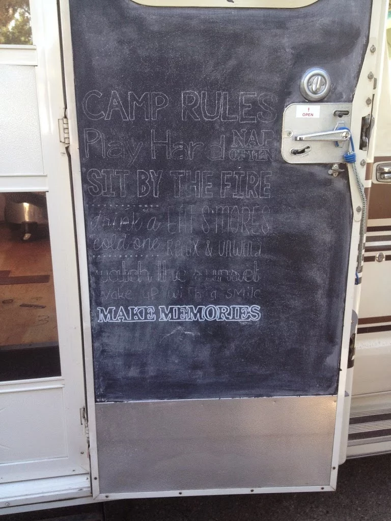 DIY Chalkboard on RV chalk camp rules and make memories