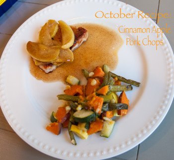 October Recipe cinnamon apple pork chops with veggies on plate 