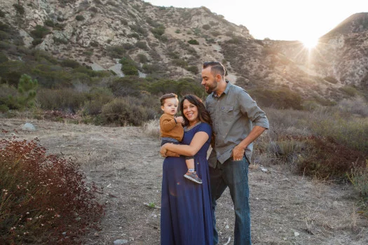 Family Maternity Session of three with mountain path background