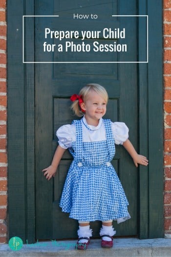 Toddler girl dressed as Dorothy from Wizard of Oz in picture titled How to Prepare your Child for a Photo Session