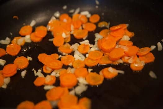 carrots and rice sautéing  