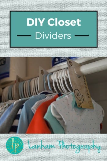 DIY Closet Dividers and picture of clothes hanging in closet 