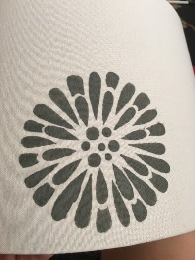 Grey Flower painted stencil pattern on lampshade