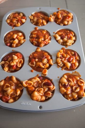 Pasta e Figioli in each section of muffin tray 