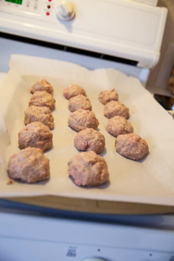 Ground Turkey made into individual balls placed on tray