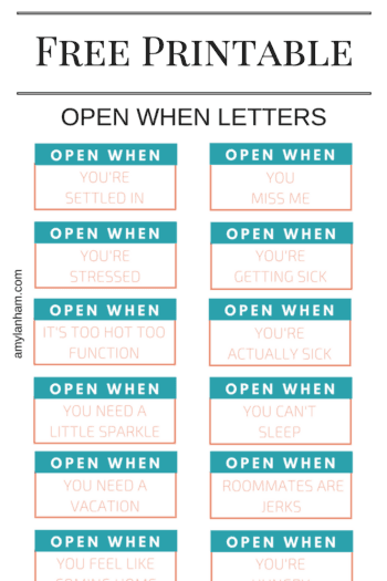 Open When letters free Printable
