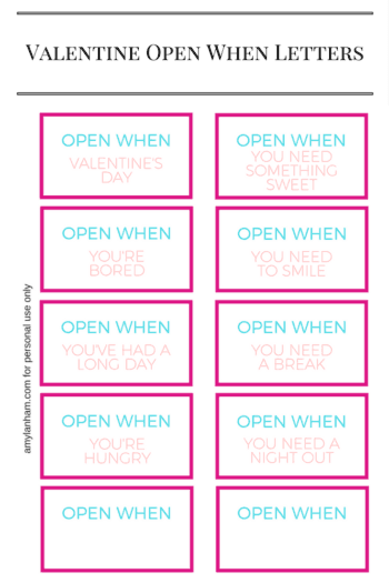 Valentine's Open When Letters printable 