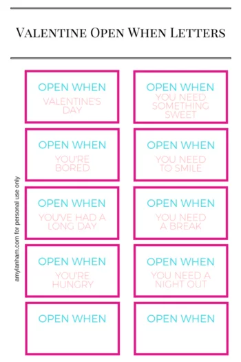 Valentine's Open When Letters printable 