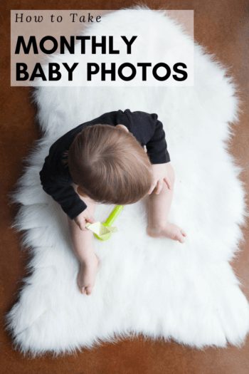 How to Take Monthly baby photos, baby sitting on white fur blanket