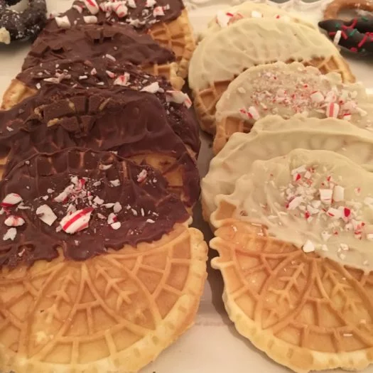 Chocolate and white chocolate Pizzelles