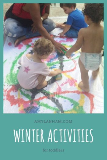 Amylanham.com Winter activities for toddlers overlaid by children playing