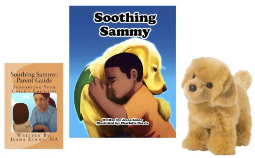 soothing Sammy with stuffed dog toy and parent guide 