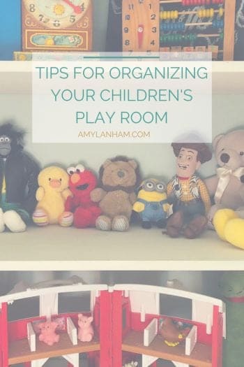 Tips for organizing your children's play room overlaid by shelves full of children's toys