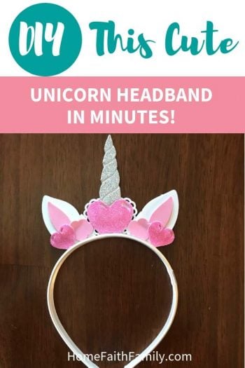 Diy this cute unicorn headband in minutes! headband with ears and unicorn horn with hearts laid on top of. 