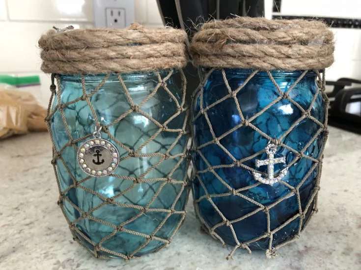How to Make Ocean Themed Netted Mason Jar Decorations