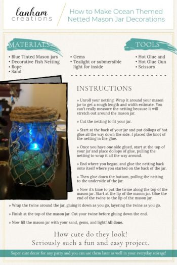 Ocean themed blue tinted mason jar instructions printable at amylanham.com