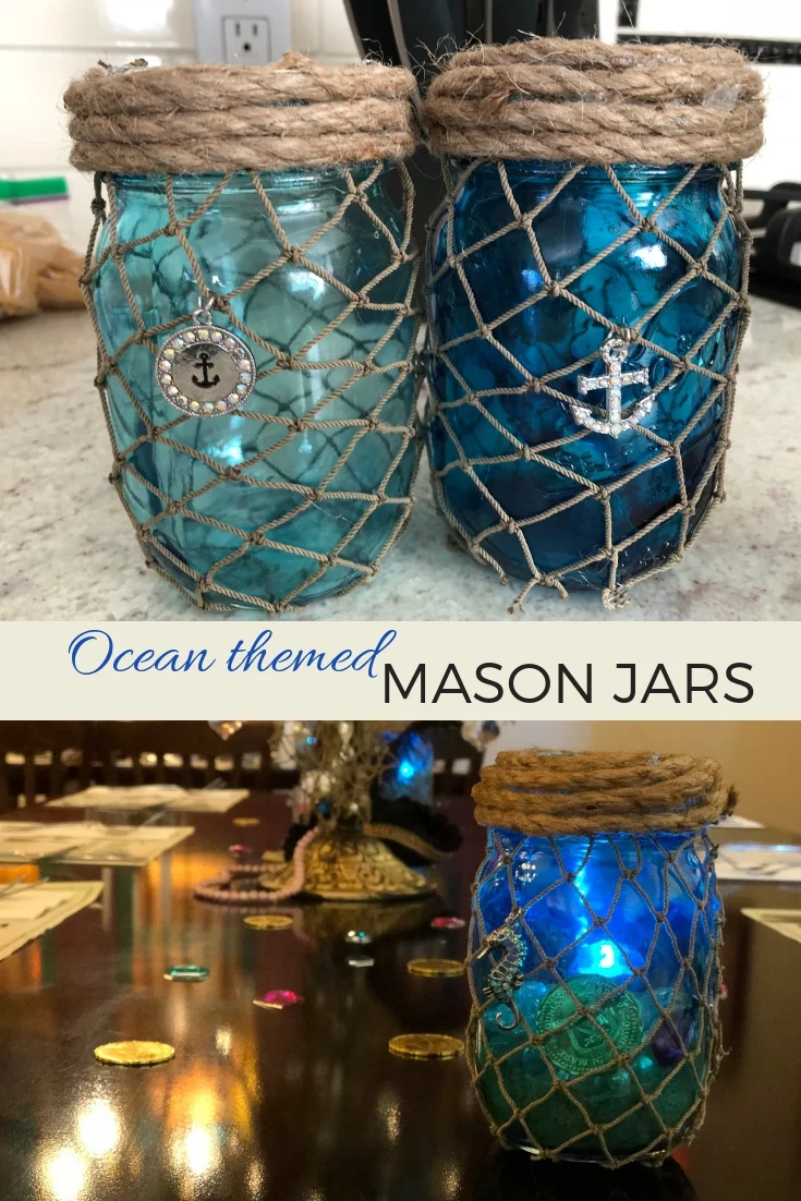 Themed Mason Jar Decorations - Netted Mason Jars for Ocean Themed party