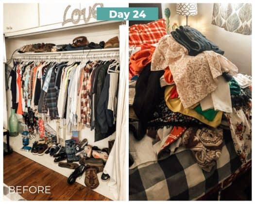 cleaning out closet before and after getting rid of clothes that don't fit anymore day 24