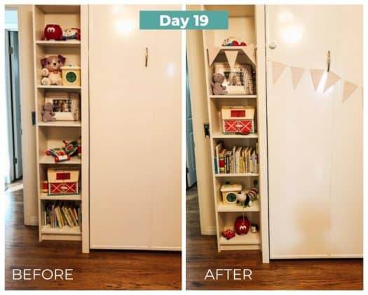 kids shelves before and after decluttering day 19