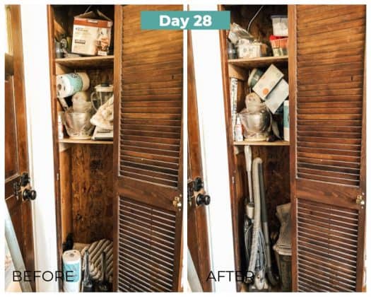  hall closet before and after decluttering day 28