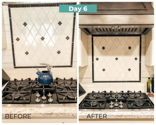 before and after deep cleaning the stove day 6