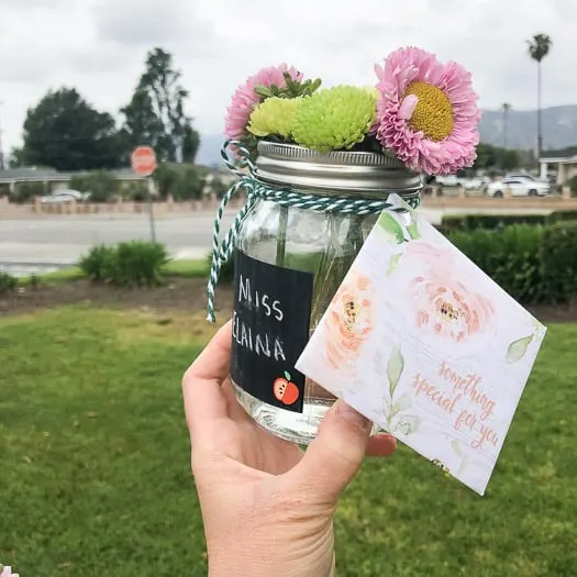 Mason Jar with flowers, chalkboard label, and gift card holder that says "something special for you"