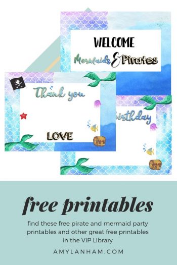 Mermaid and Pirate Party Printable in VIP library at amylanham.com