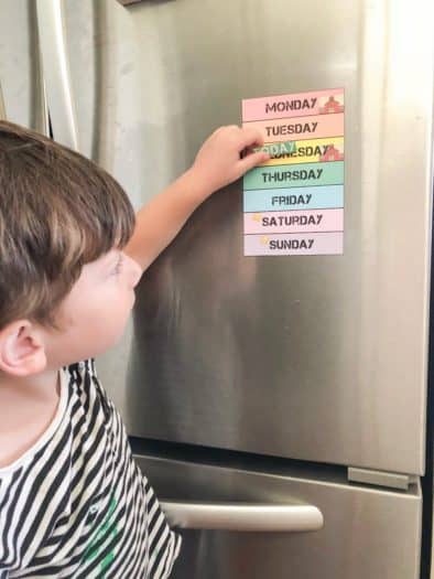 Weekly Toddler Schedule Printable with a toddler moving the day to Wednesday