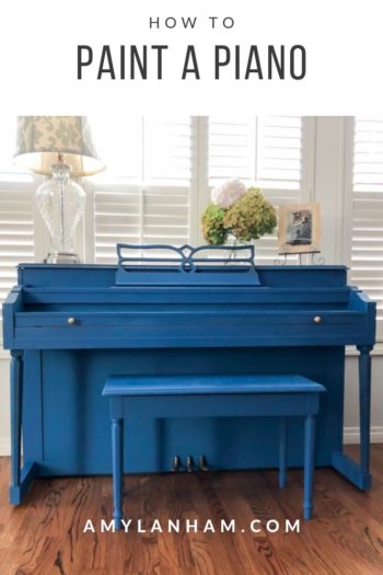 How to paint a piano at amylanham.com overlaid by blue painted piano 