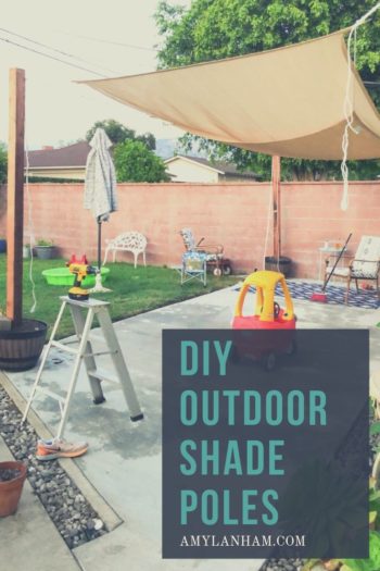 DIY outdoor shade poles overlaid on picture of backyard