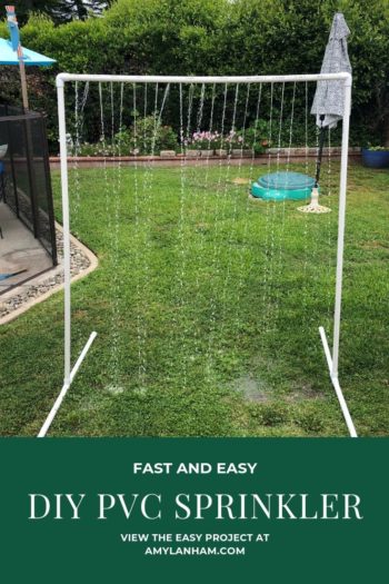 Fast and Easy DIY PVC Sprinkler overlaid by PVC sprinkler on lawn