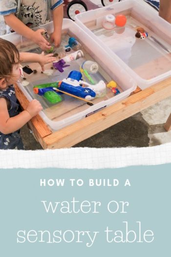 How to build a water or sensory table overlaid by toddler playing with finished watery and sensory table 