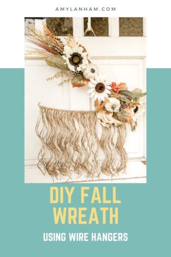 DIY Fall Wreath Using Wire Hangers overlaid by finished DIY fall wreath