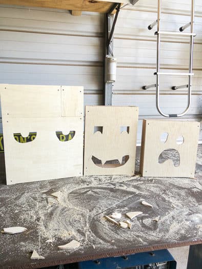 Wooden monsters cut and ready to be painted