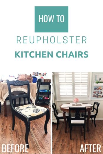 How to Reupholster Kitchen Chairs before and after pictures