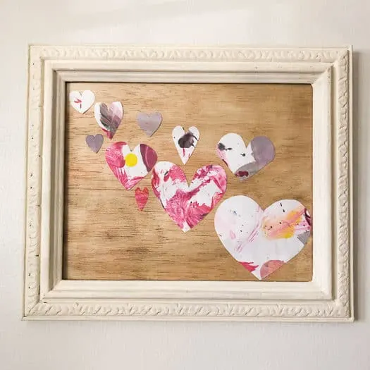 DIY heart art framed on wall