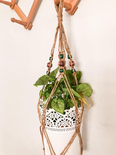 Macrame plant hanger with beads
