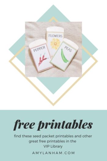 Pin Image, Free Printable Seed Packets, picture of 3 seed packets with 'free printables' on bottom.