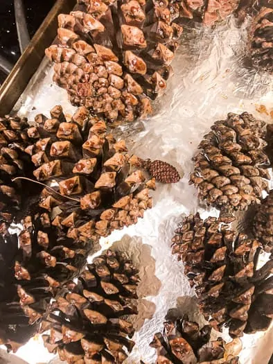 pinecones on a baking sheet