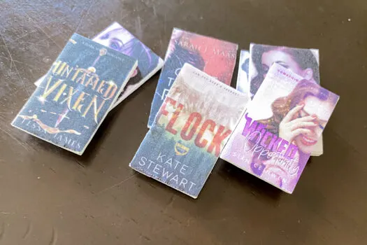 Mini books, three in a row, stacked on top of each other