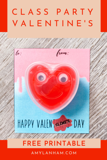 Red heart Slime on a cardstock card that says Happy Valenslimes Day