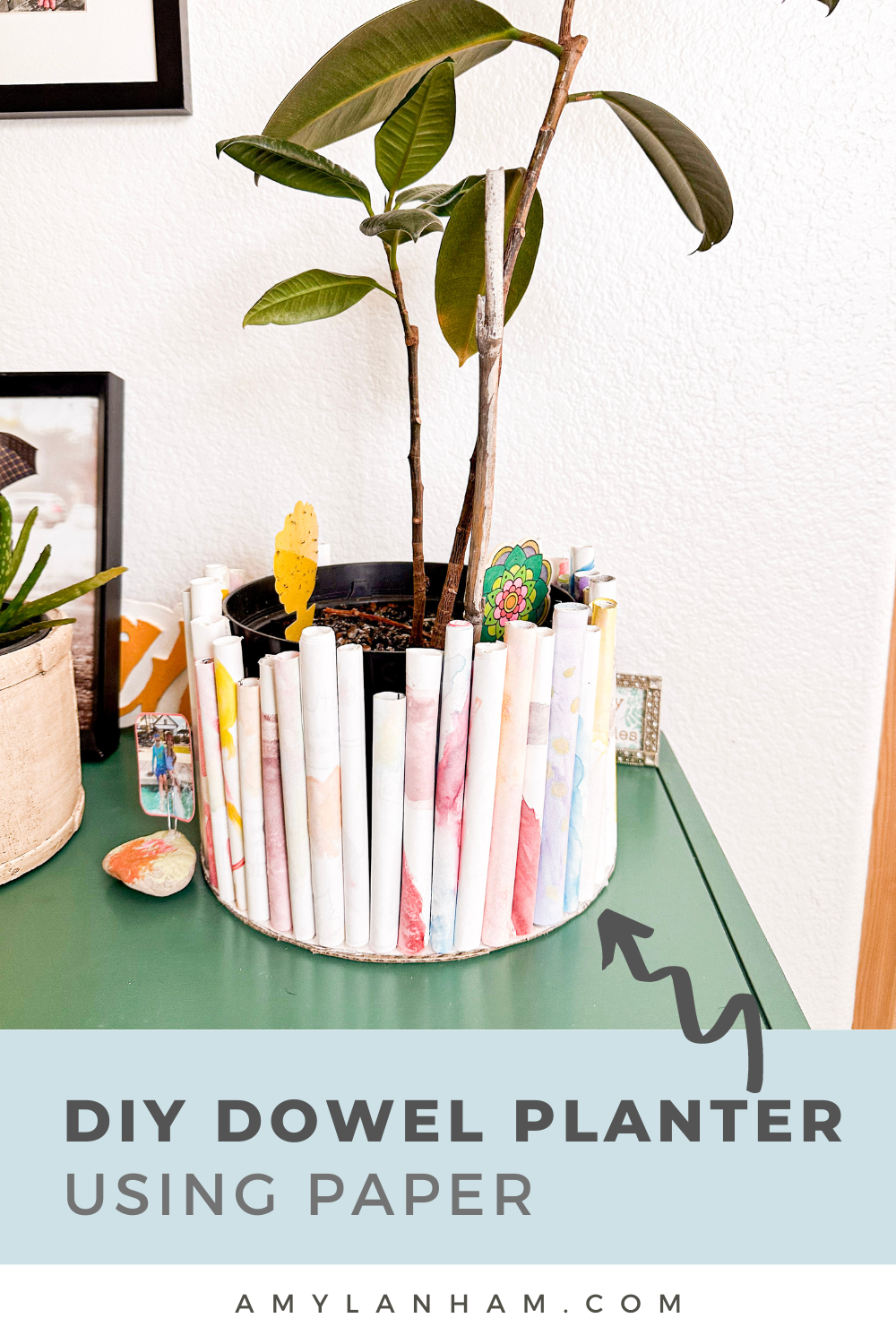 Dowel planter with watercolor paper