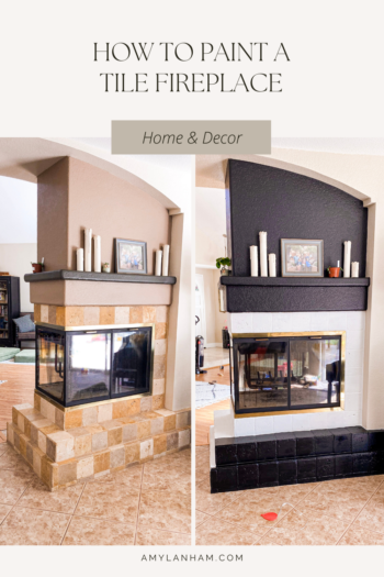 Original fireplace on the left and an updated black and white fireplace on the right